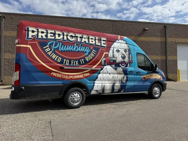 Predictable Plumbing high-roof van wrap