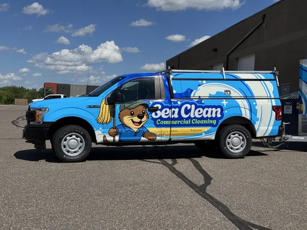 Sea Clean commercial cleaning pickup truck wrap